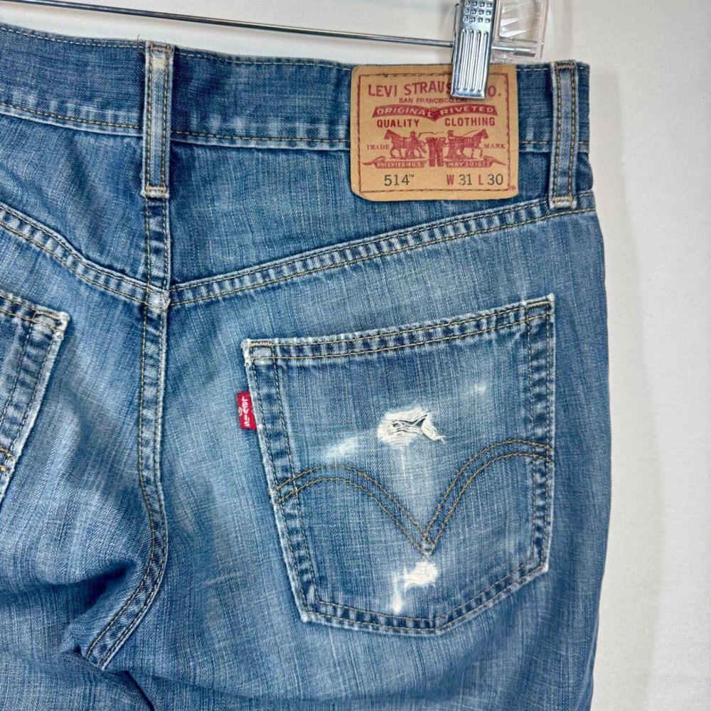 Levi's 514 Slim Straight Jeans Distressed Denim Blue Mens Size 31x30 - Picture 9 of 10